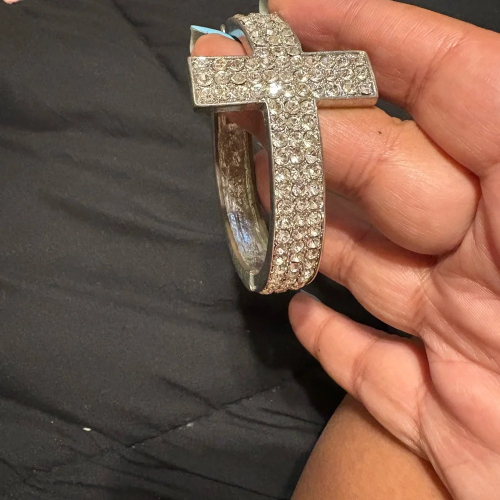 Silver Crystal Cross Bracelet